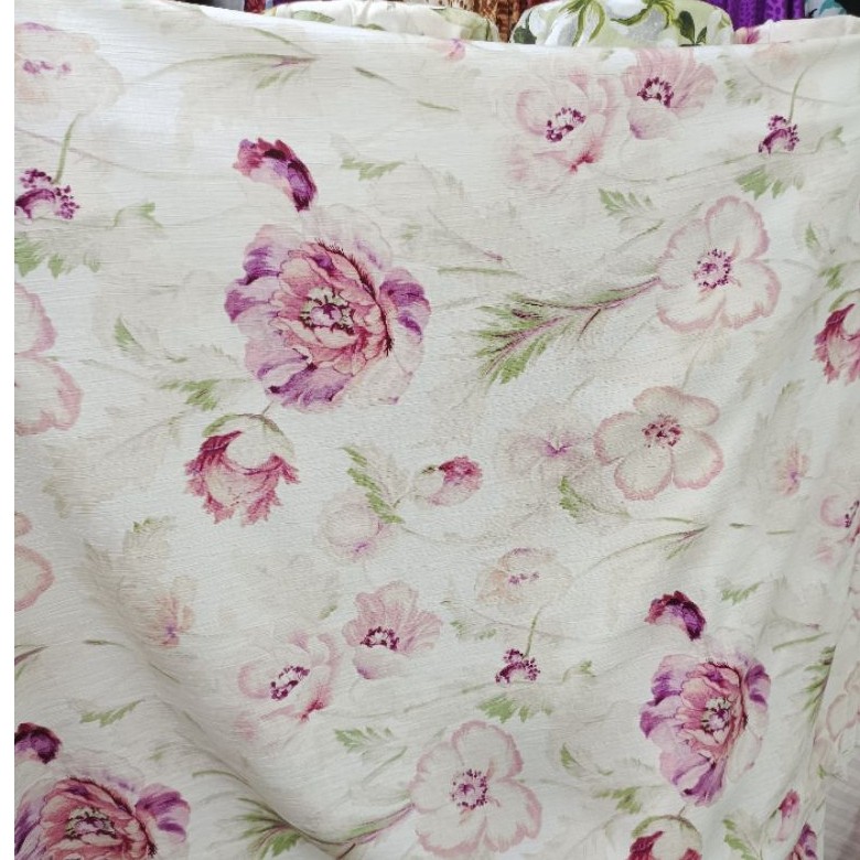 Kain katun motif bunga mawar pink - kain katun meteran - kain cotton garmen lembu sejuk - kain katun