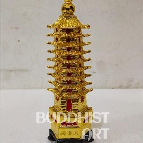 Pagoda 9 Tingkat Warna Emas / pajangan pagoda emas 8 inch