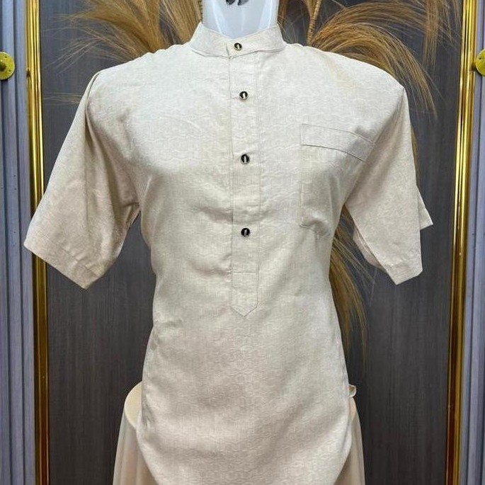 KURTA SULAIMAN KOKO KURTA LENGAN PENDEK, KOKO MEWAH BAHAN KATUN EMBOS BERMOTIF MEWAH ELEGAN, KOKO KE
