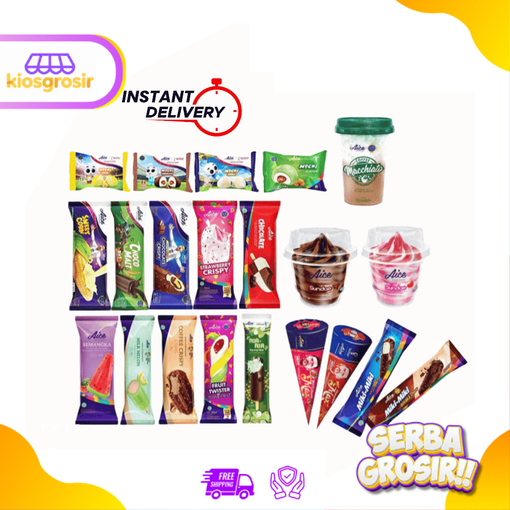 TapMart - AICE Ice Cream Mochi Durian | Klepon | Chocolate | Strawberry | Crispy Sundae Cone Es Krim