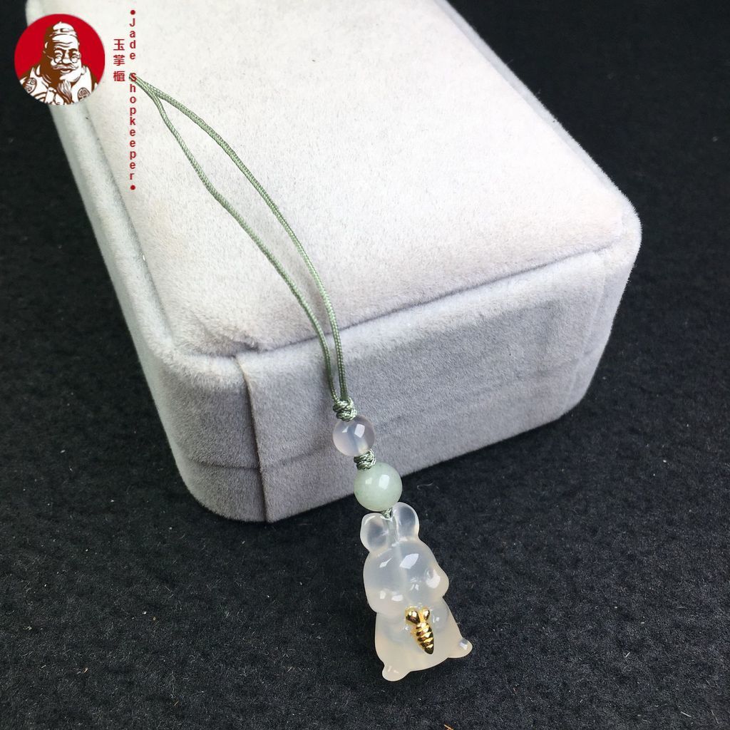 Lychee beku alami, kelinci tiga dimensi es, liontin giok, liontin aksesori DIY