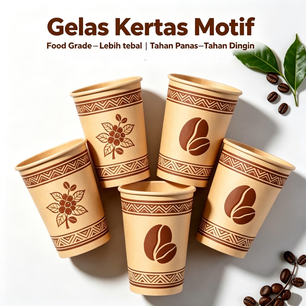 [50pcs] Kraft Paper Cup singlewall 8oz 12oz | Food Grade | Tahan Panas Anti Bocor | Custom Logo Prin