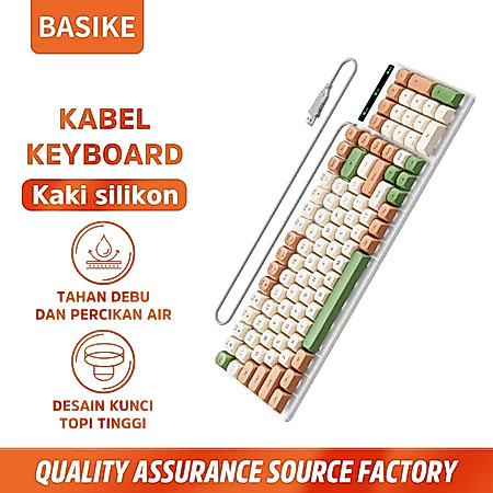 BASIKE Keyboard USB K54 98 Tombol Macaron Warna Senyap Ergonomis Tahan Air Plug and Play Ringkas USB