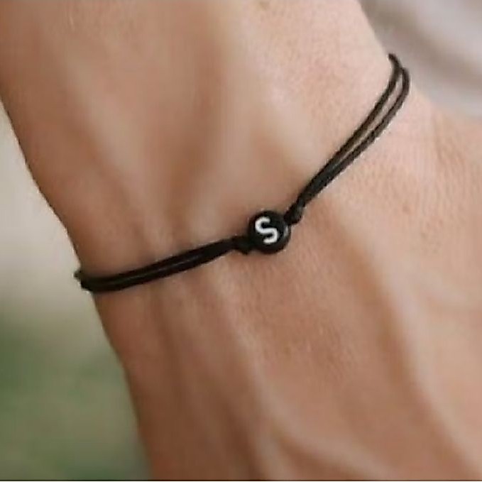 Gelang Huruf Gelang Inisial Gelang Huruf Bulat Hitam Gelang Tali Korea Waterproof kreatif