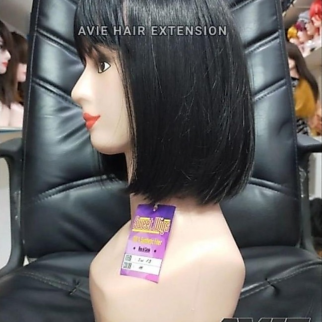 Wig Wanita / Rambut Palsu Pendek Model Bob | Rambut Palsu Wanita Poni Sebahu Hitam