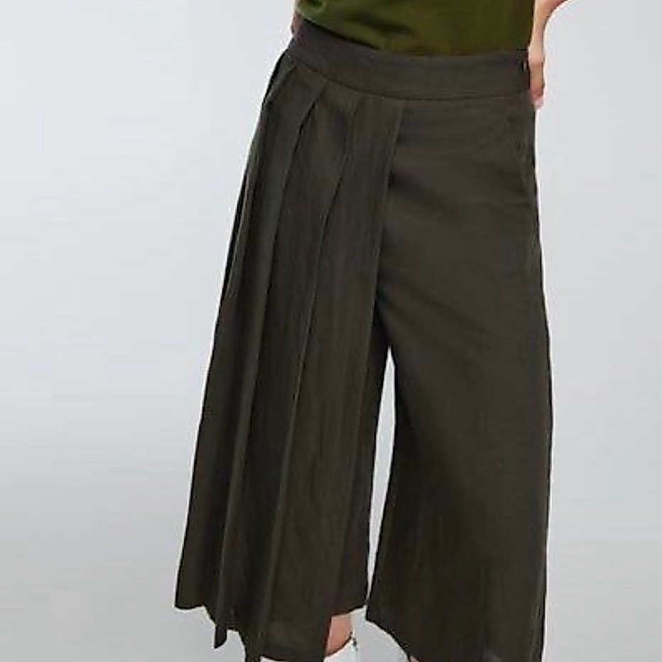 ZARA Pleated Linen Culottes Brown Pants - Celana Kulot Wanita - preloved