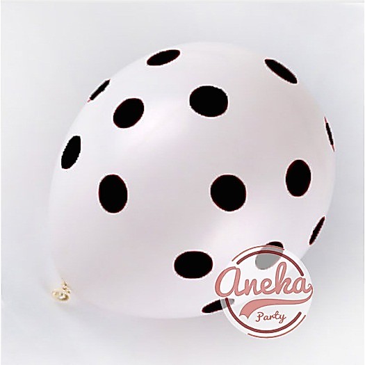 balon latex putih polkadot hitam / balon karet polkadot / balon doff putih motif polkadot hitam