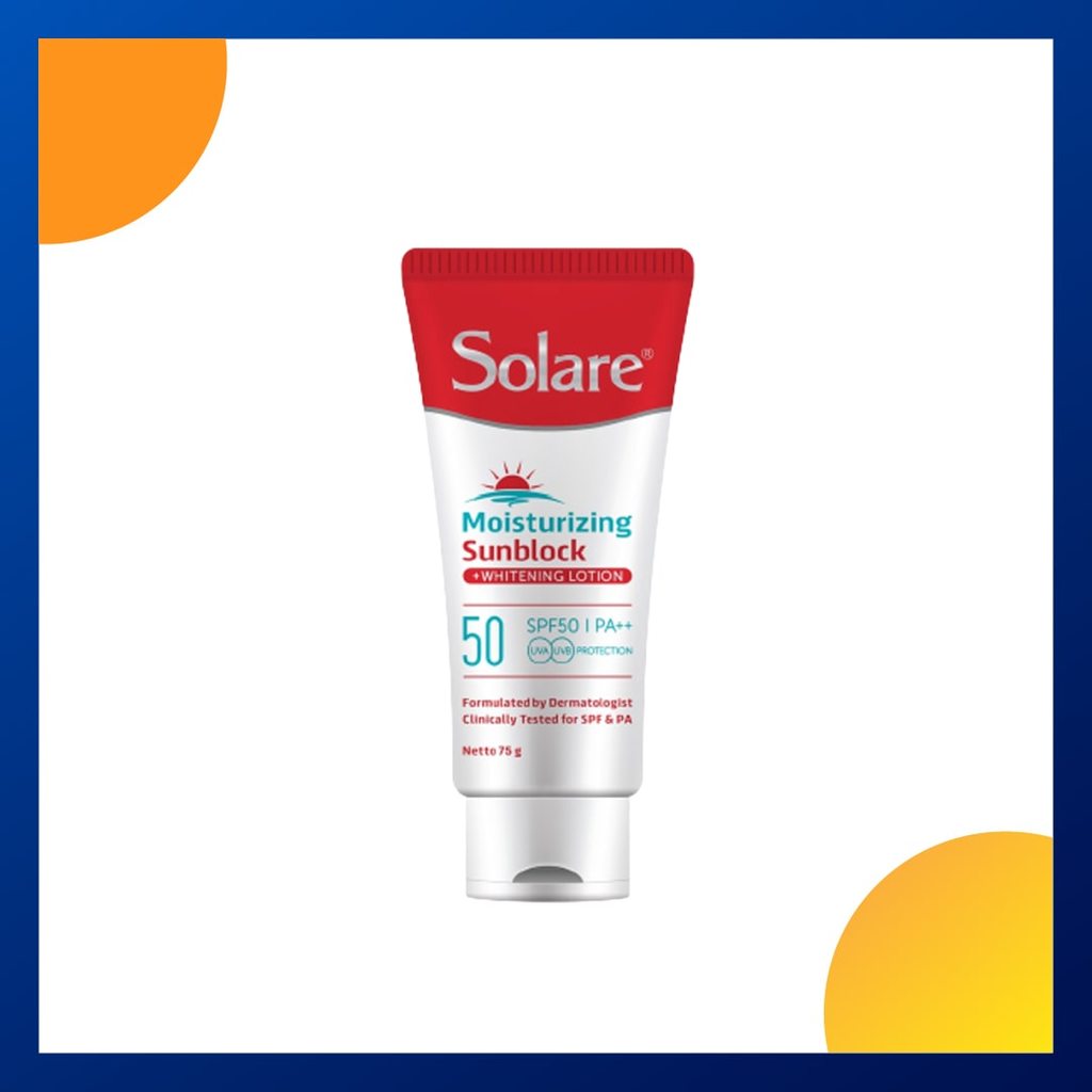 Solare Spf 50 Moisturizing Sunblock + Whitening Lotion Tube 75 Gram