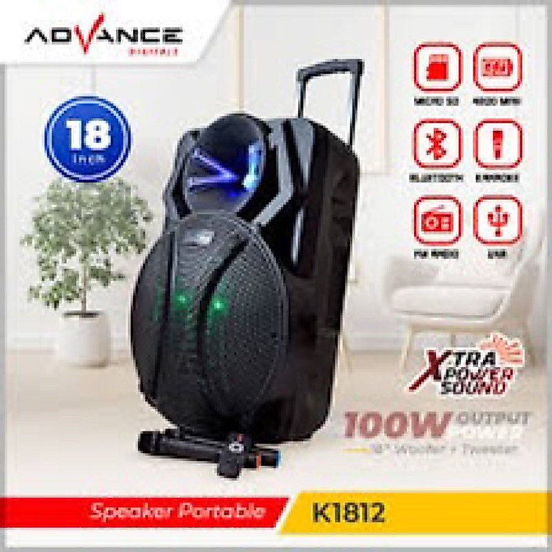 ADVANCE 18 INCH ADVANCE SPEAKER PORTABLE ADVANCE K1812 + 2 Mic HARGA TERMURAH SEKOTA MEDAN PORTABLE 