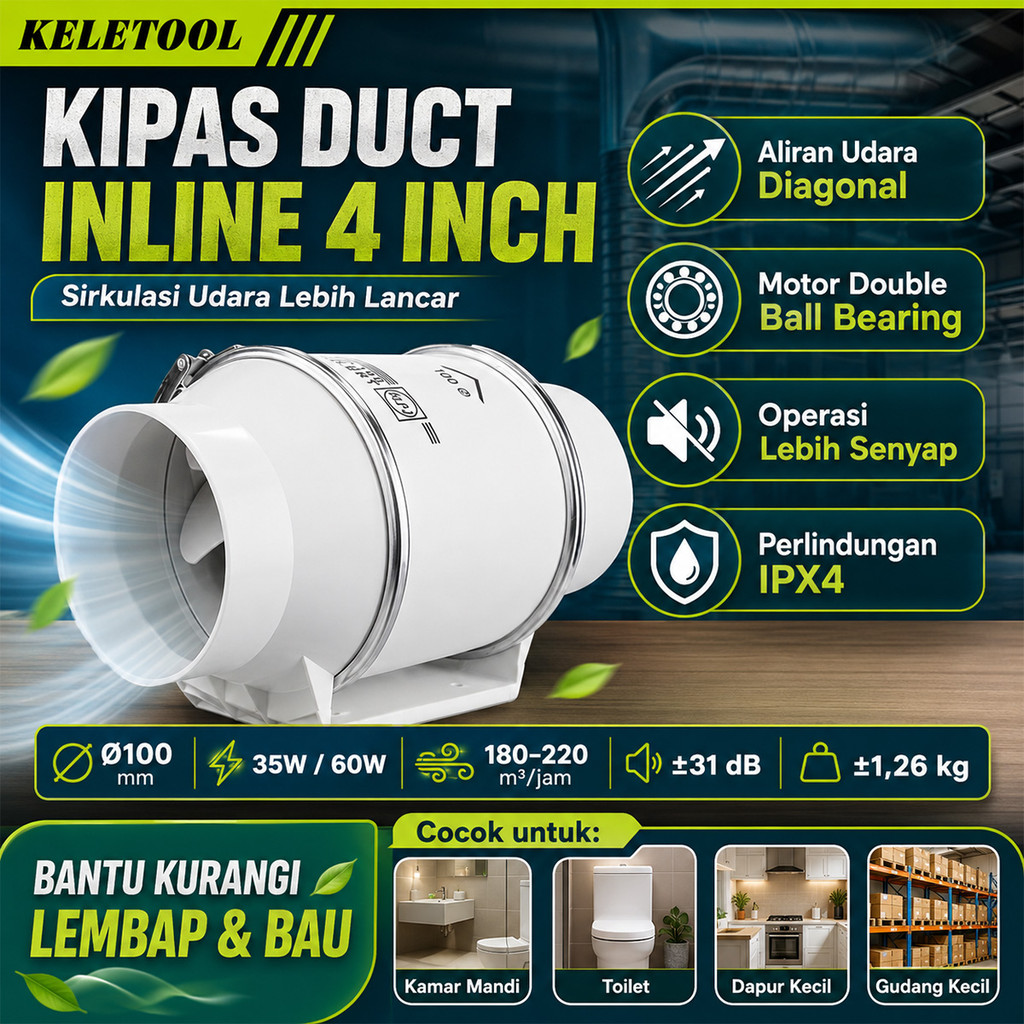 4 Inch Exhaust Fan Dinding Kipas Angin Buang Diam Atap Inline Duct Fan Blower Hisap Ekstraktor Kipas