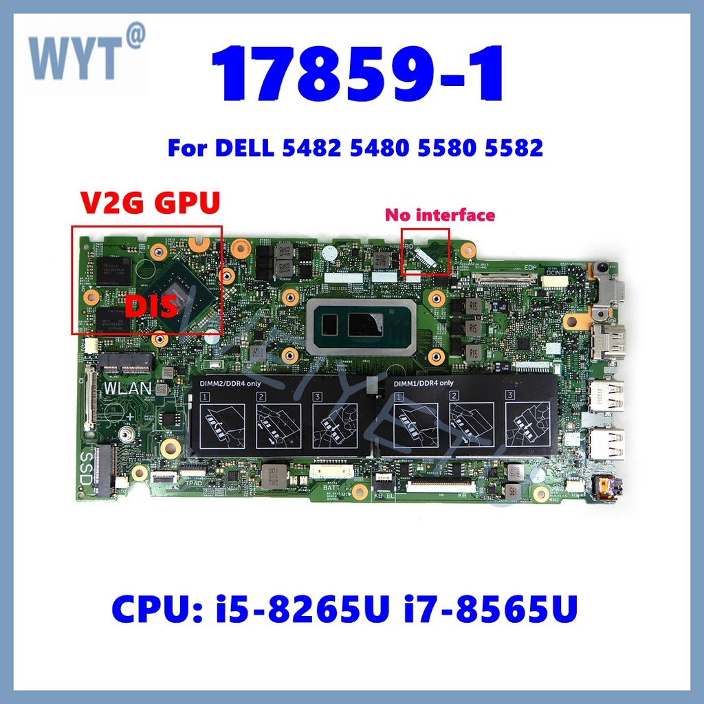 17859-1 Notebook Mainboard For DELL piron 5482 5480 5580 5582 Vostro 5481 Laptop Motherboard i3 i5 i
