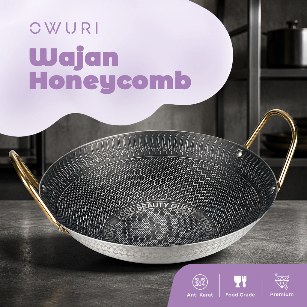 Owuri Wajan Modern Honeycomb Stainless Steel Anti Lengket Mudah Dicuci 24 26 28cm