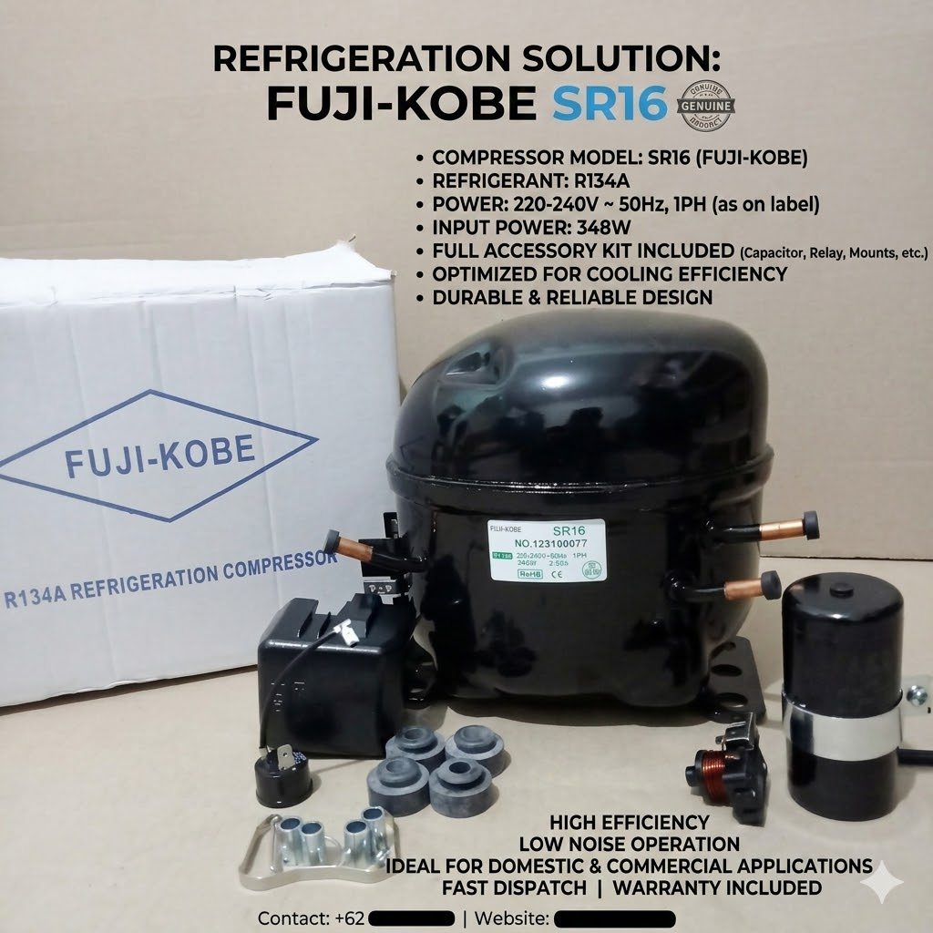 FUJI KOBE KOMPRESOR KULKAS 1/2HP 1/2 HP 348W 348 WATT COMPRESSOR KOMPRESSOR FREEZER KULKAS SR16 SR 1