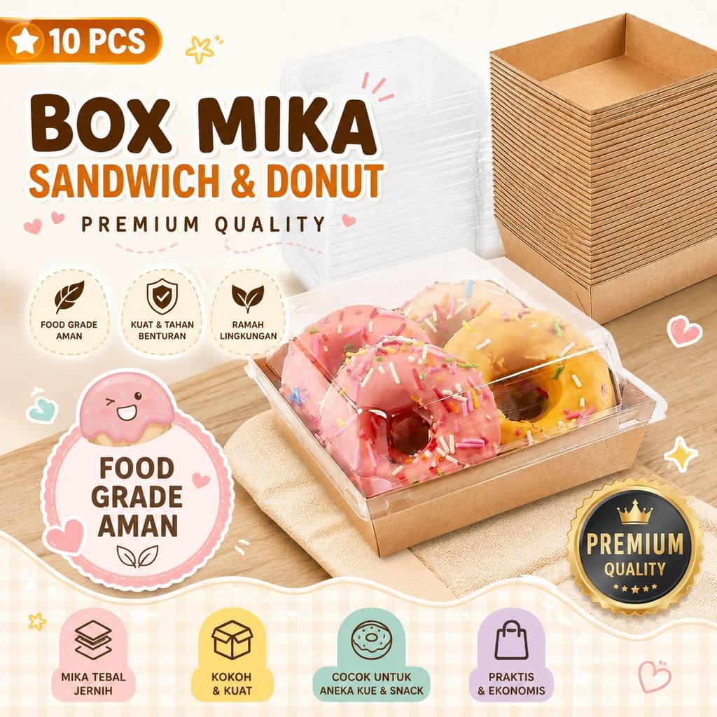 10pcs Box Mika Sandwich Kue Roti Snack Premium Kemasan Makanan Food Grade Packaging Bakery Mika Mlg
