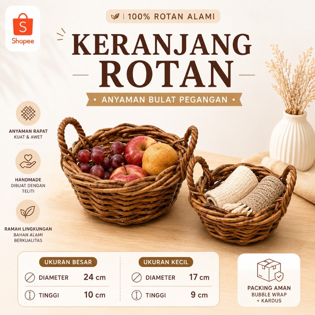 Keranjang Anyaman Rotan Unik | Keranjang Buah Snack & Hampers Aesthetic