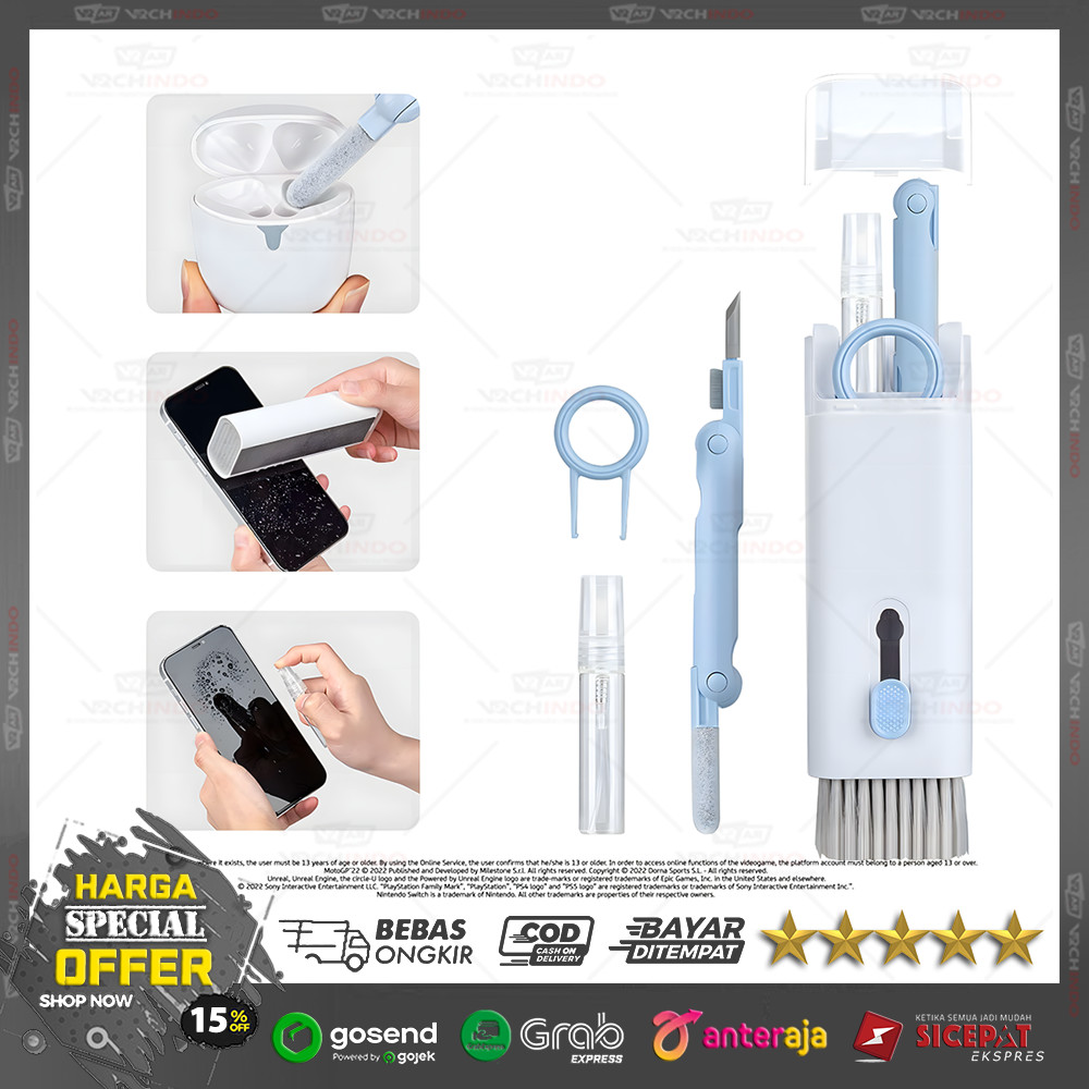Set Pembersih Keyboard HP Laptop 7in1 Sikat Lipat + Pen Cleaner Multifungsi