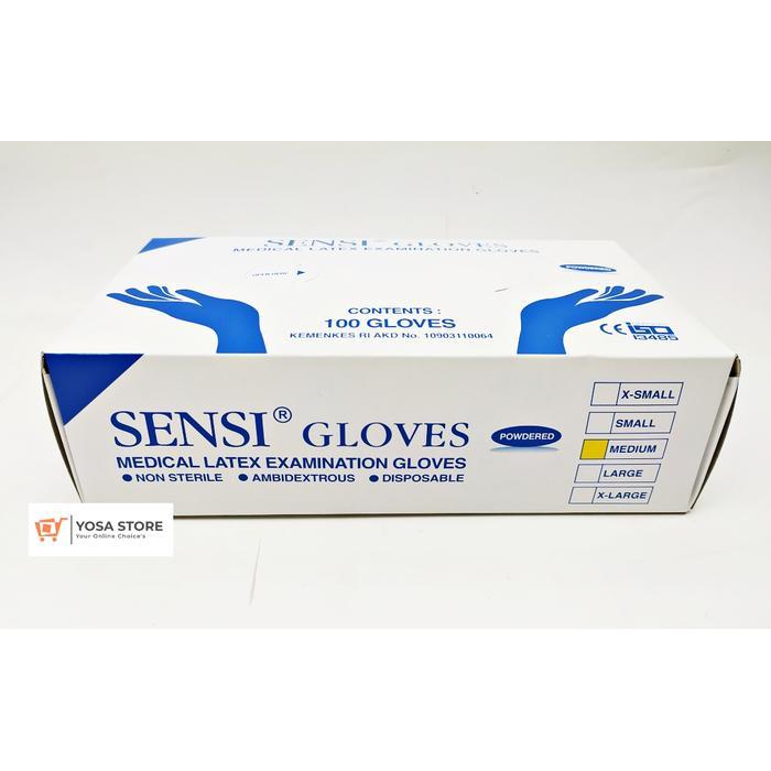 SENSI GLOVES Handscoon Medical Latex Examination Gloves 100's Size M