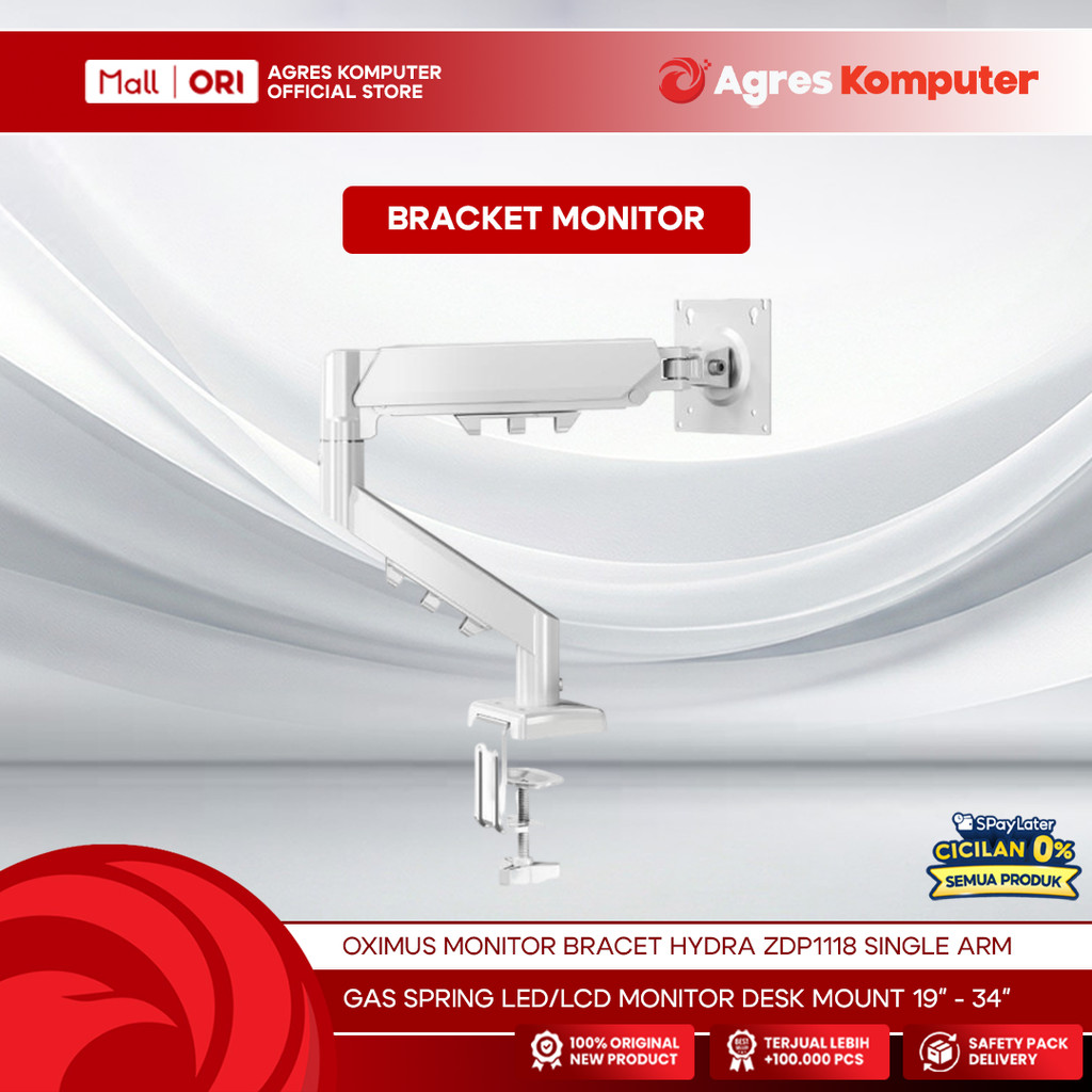 OXIMUS MONITOR BRACKET HYDRA ZDP1118 SINGLE ARM GAS SPRING LED/LCD MONITOR DESK MOUNT WHITE 19" - 34