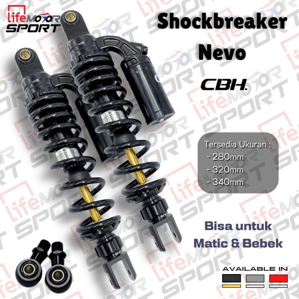 Shockbreaker CBH Nevo Shock Belakang Double Shock 280mm 320mm 340mm Nmax Aerox Pcx Mega Pro Mx king 