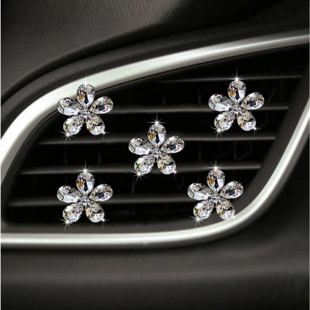 Car Air Freshener ffuser arms Car Interior Decor Rhinestone amond Crystal Flower Car Air Outlet Perf