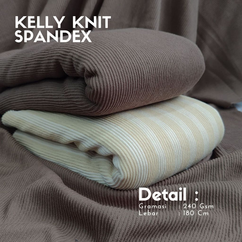 Bahan Kain Kelly Knit Spandex / Kelly Snow Knit Salur - Bahan Knit Rib Premium Tebal & Lembut