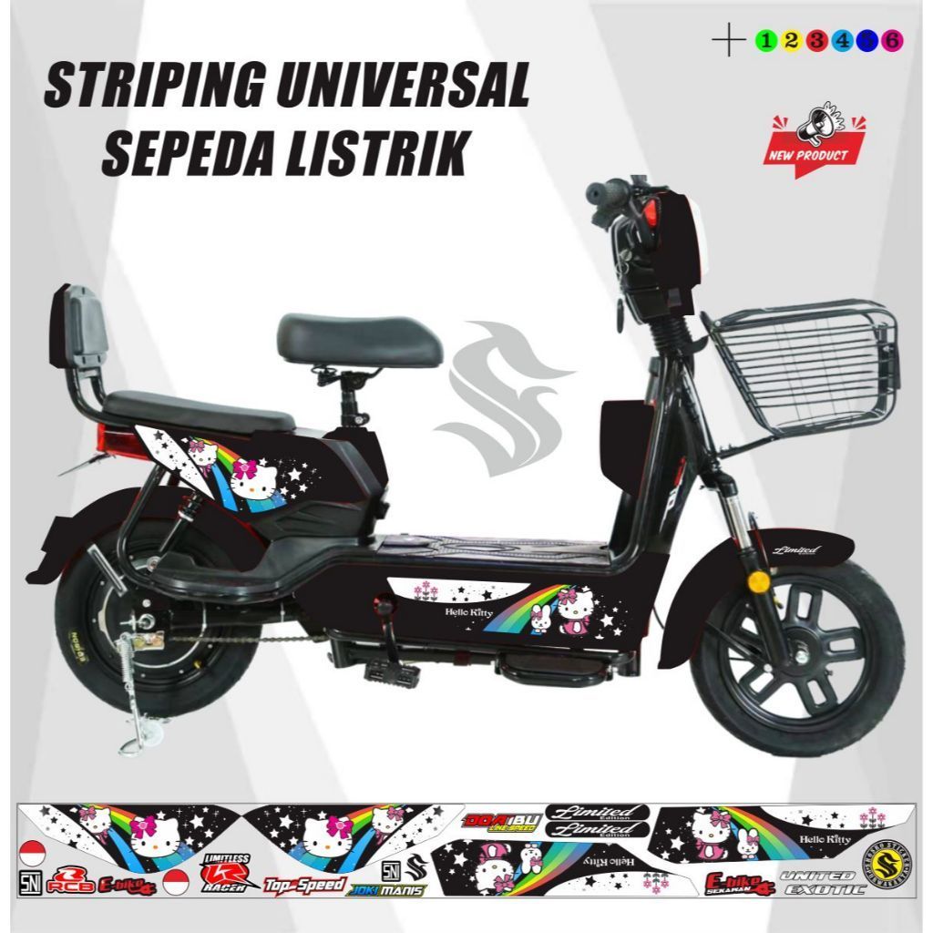 STRIPING STIKER ALL SEPEDAH LISTRIK MOTIF HELLO KITTY / VARIASI SEPEDA LISTRIK