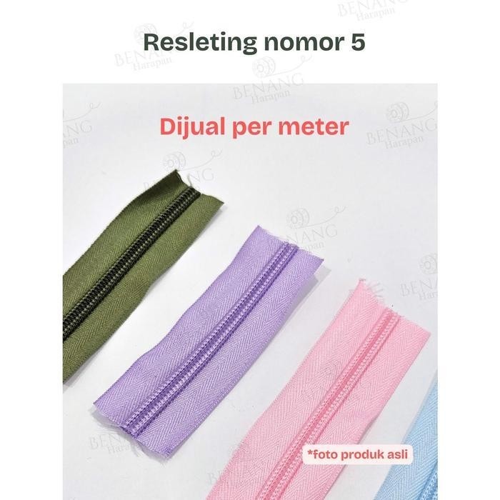 Resleting nylon nomor 5 dijual meteran untuk jahit tas kualitas bagus daun tebal