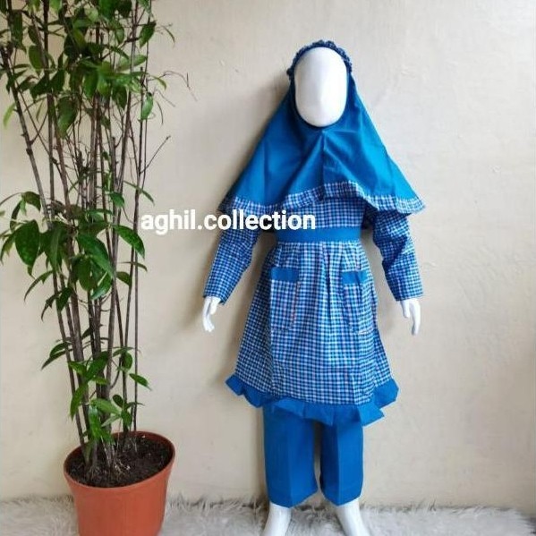 Limited Seragam Tk/Paud Muslim Kotak-Kotak Baju Tk/Paud Muslim Kotak-Kotak Biru