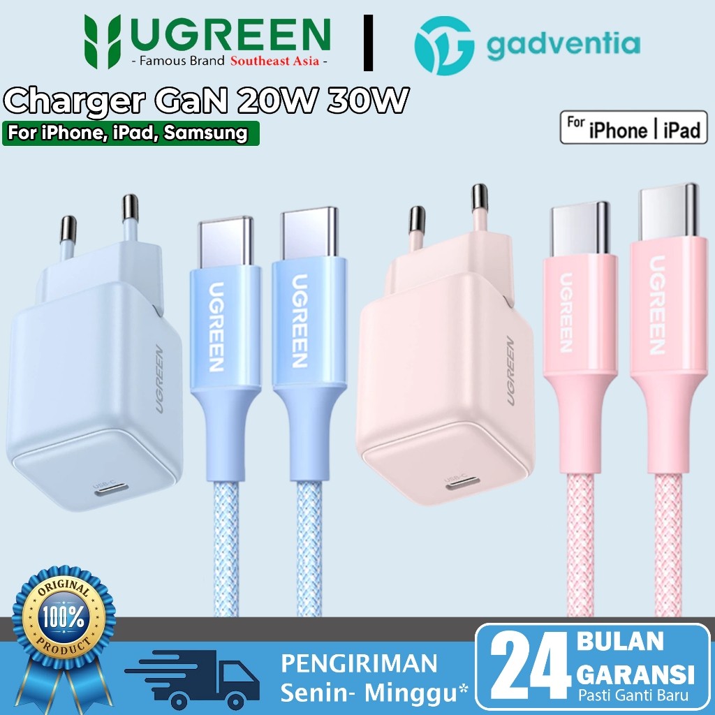 (ronda26.murah) UGREEN Charger iPhone 17 17 Air 15 16 Plus 15 16 Pro Max Kabel Set Type C Fast Charg