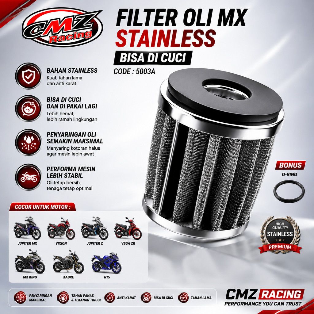 Filter Oli Stainless CMZ Racing | Jupiter MX Vixion MX King R15 Xabre Vega ZR