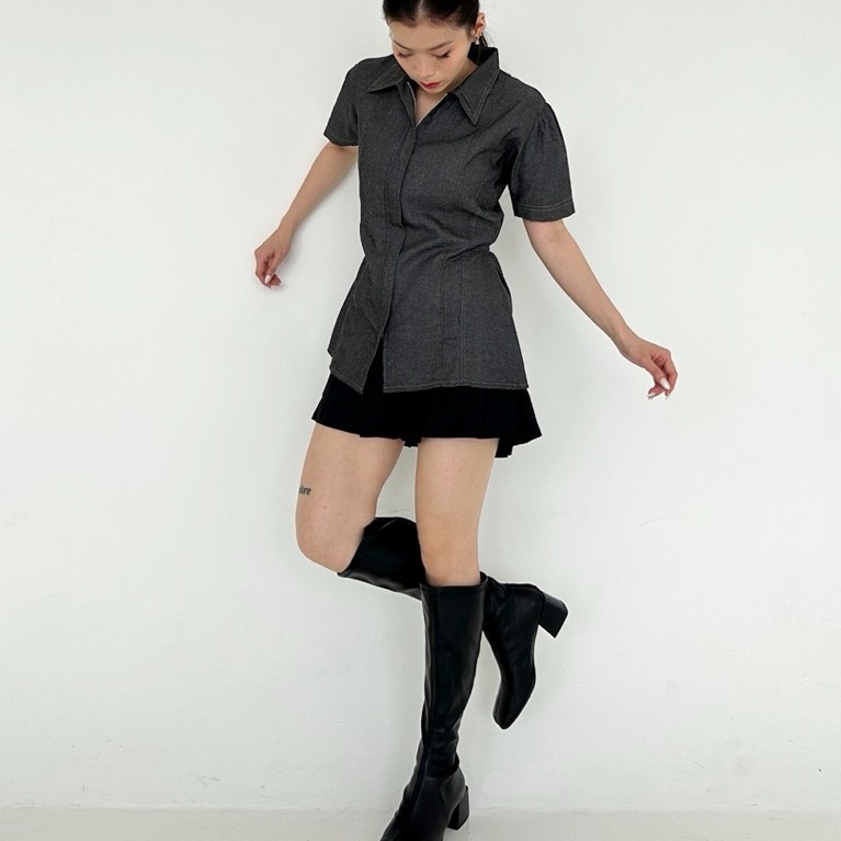 Wear Zaline -  Qeira Denim Top | Baju Denim Wanita | Atasan Wanita| Blouse Wanita | Baju Wanita