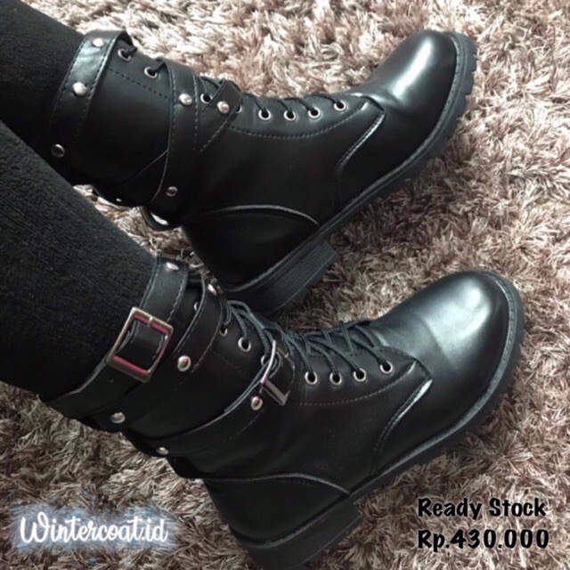 Leather Boots Winter Sepatu kulit hitam motor import branded motorcycle
