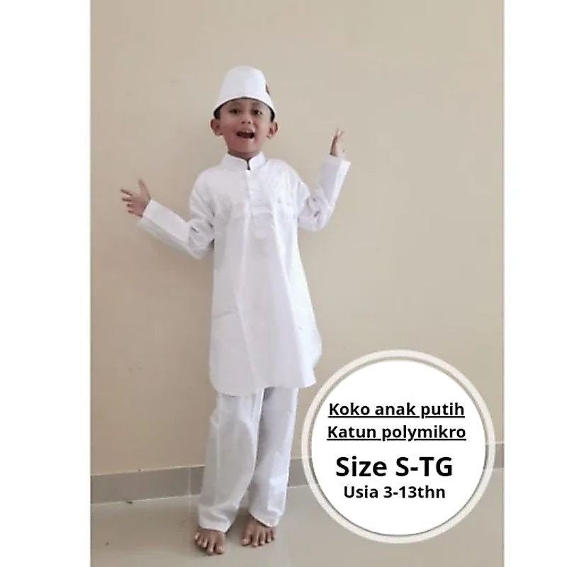 Setelan koko putih anak kurta lengan panjang katun a&j
