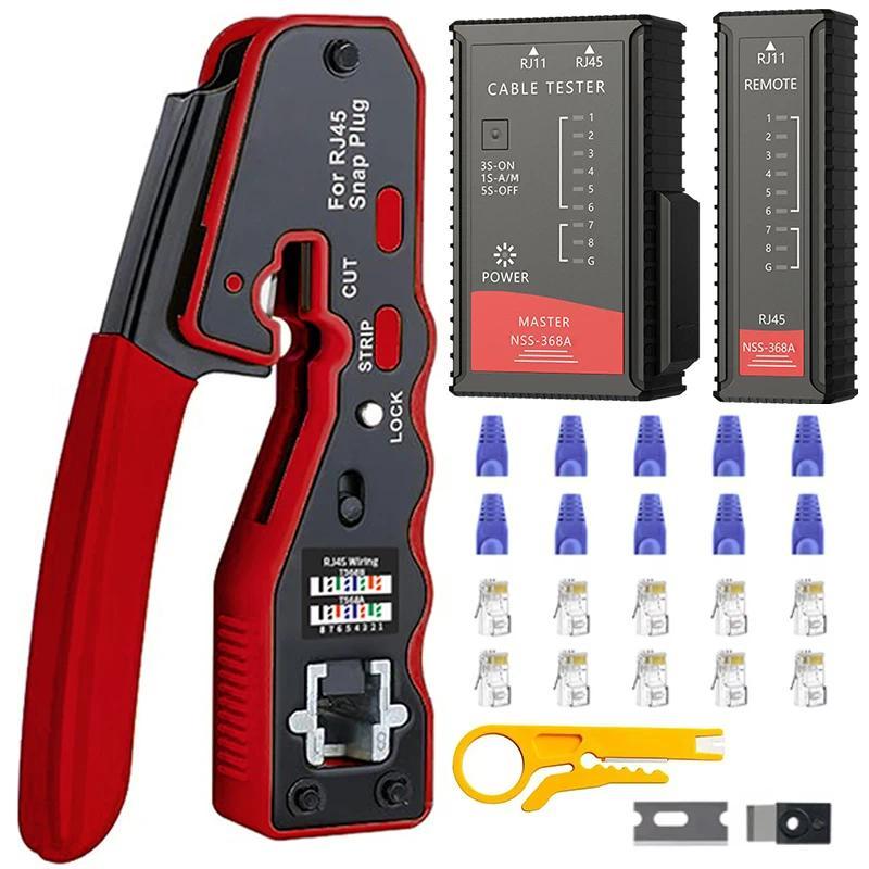 RJ45 Crimp Tool Kit Pass Through Crimper Cutter for Cat6a Cat5 Cat5e 8P8C Modular Connector Ethernet
