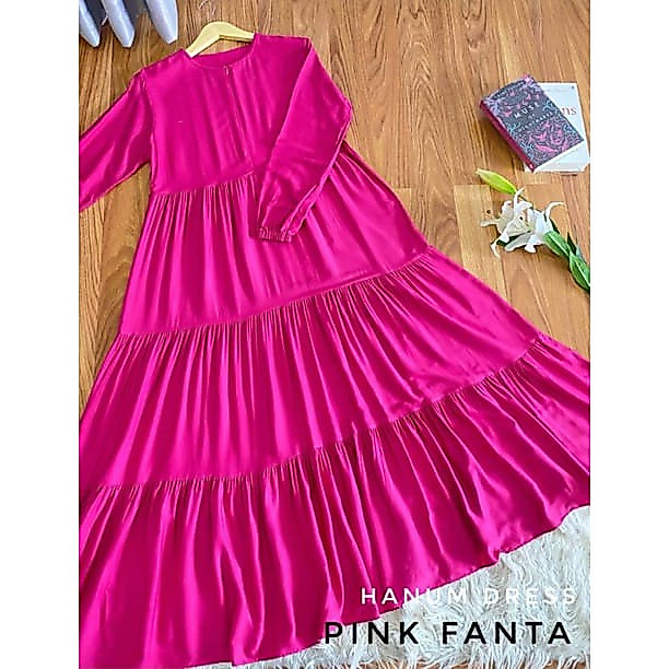 INAYAH DRESS BERTALI ORIGINAL - GAMIS JUMBO TALI PINGGANG UMPAK SUSUN POLOS BAHAN KATUN RAYON PREMIU