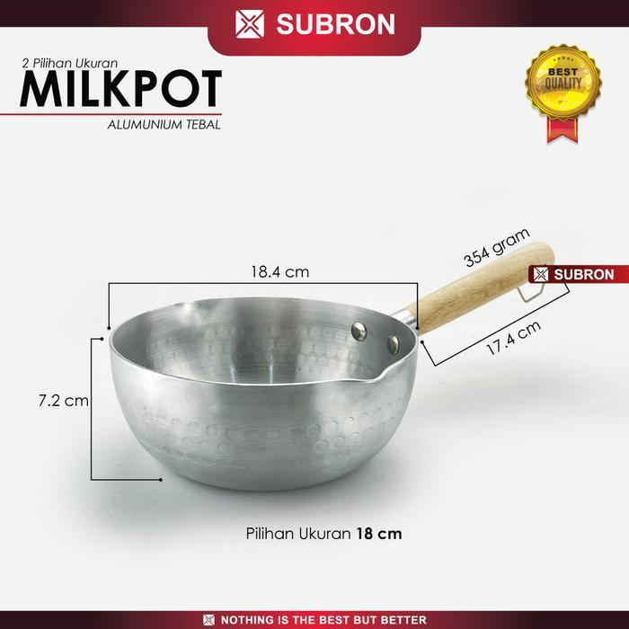 SUBRON Panci Susu Alumunium Tebal Aloy 18cm 20cm 22cm Pegangan Kayu - 18cm