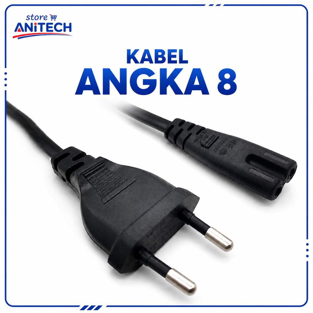 Power Angka 8 1.8 Meter Kabel Listrik 2 Pin C7 Untuk Adaptor Laptop Printer TV LED PS2 PS3