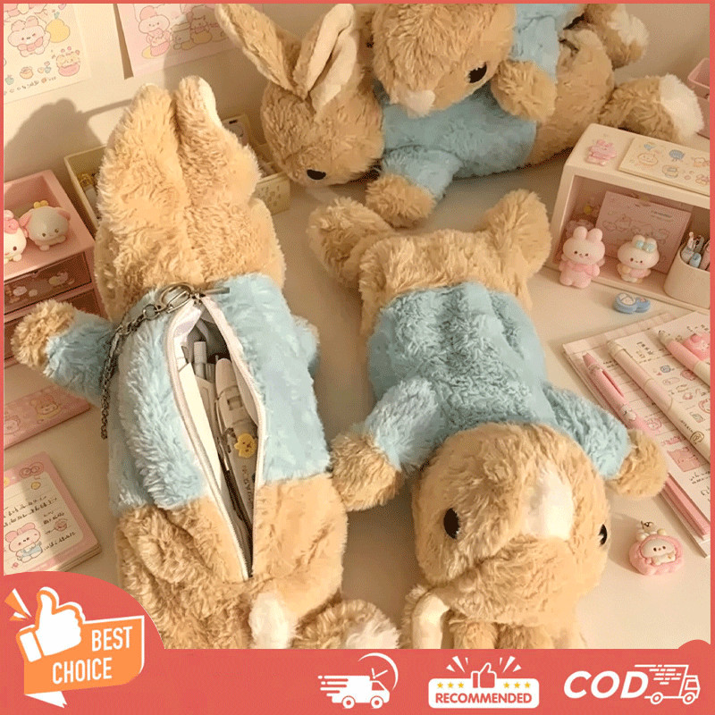 Tas Pensil Bulu Peter Rabbit Tempat Pensil Plush Tas Pensil Boneka Kartun Tas Pensil Kapasitas Besar