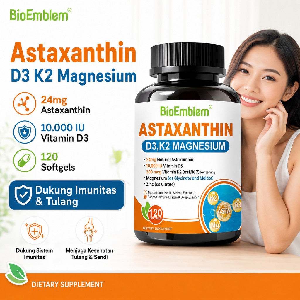 BioEmblem Astaxanthin D3 K2 Magnesium Zinc Suplemen Kesehatan Mata Tulang Sendi Tidur Nyenyak