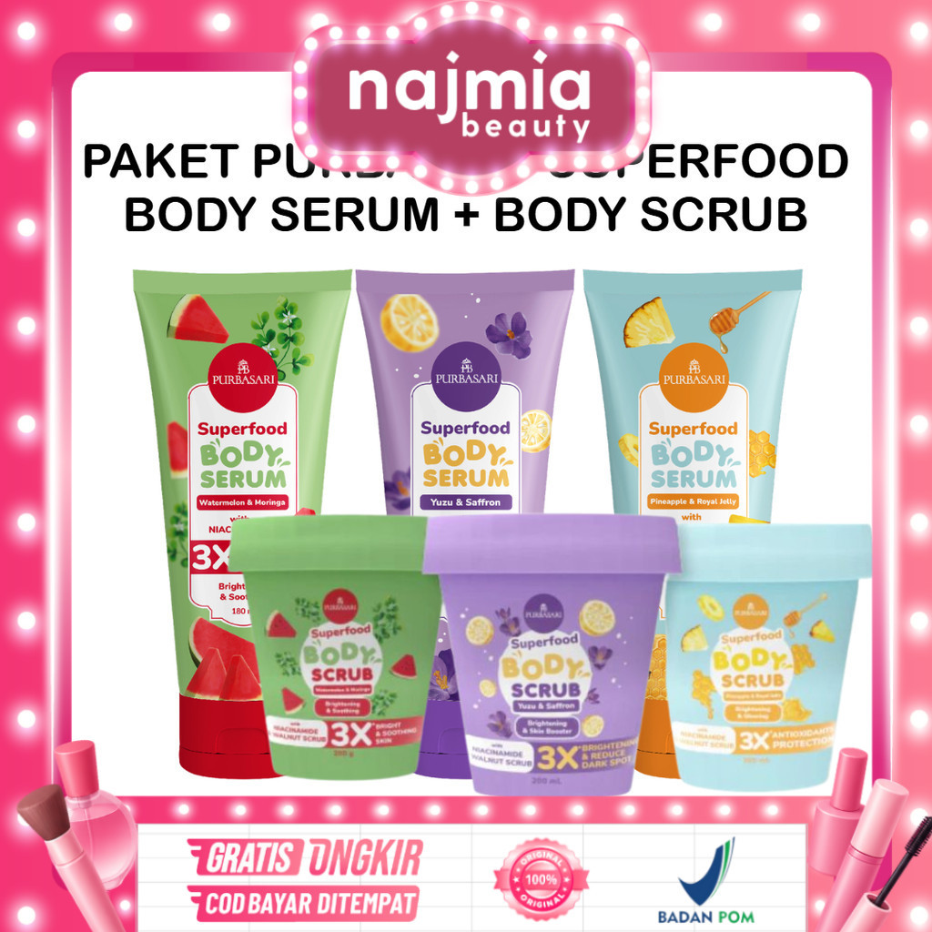 Najmia Ofc Paket Purbasari Superfood Body Serum + Body Scrub l Bundling Purbasari