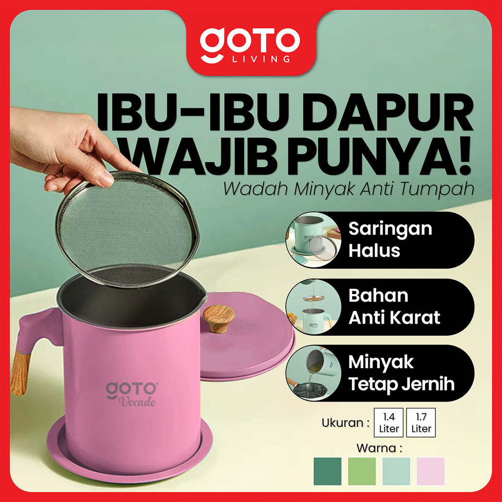 Goto Vocado Oil Pot Tempat Saringan Wadah Gelas Minyak Goreng Jelantah
