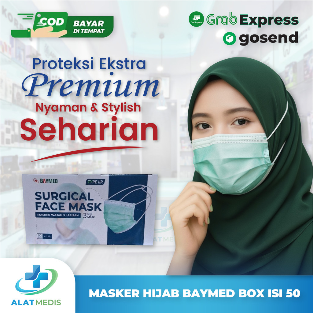 Masker Hijab Baymed Hijau BAYMED Surgical mask isi 50pcs