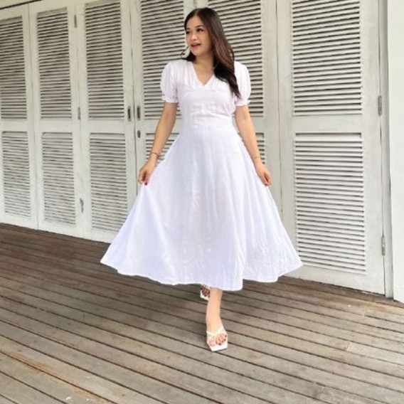 NEW!!! LAVIA DRESS - WHITE DRESS - KOREAN DRESS - V NECK DRESS - RAYON DRESS