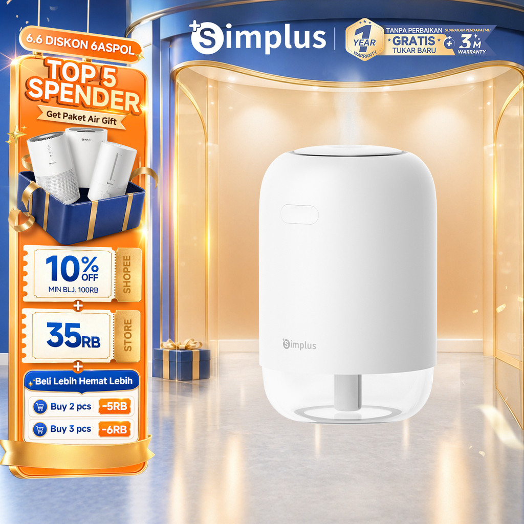 Simplus Humidifier Rumahan Mobil Meja Tanpa Kabel Portabel Kapasitas 250ml Daya Baterai 14 Jam