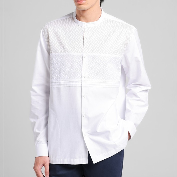 MANZONE Koko Lengan Kemeja Koko Lengan Panjang Pria Warna Putih Model Parvez Koko Lengan Panjang Pri