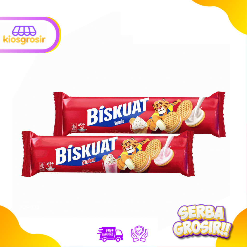KIOSGROSIR Biskuat Golden Sandwich Vanilla | Strawberry 105 gr Biskuit Roll Dengan Krim