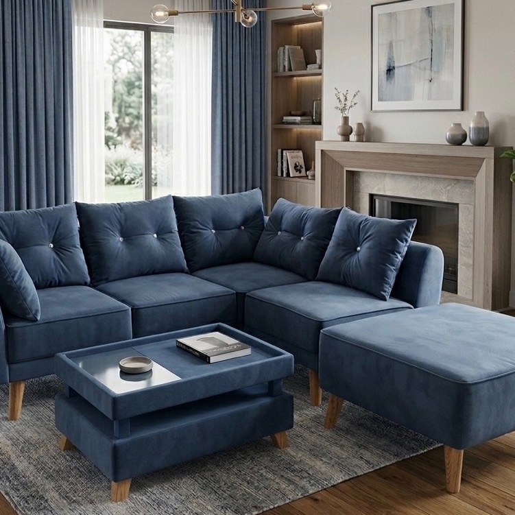 sofa L retro bahan bludru gratis ongkir bandung