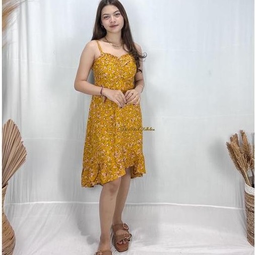 Midi Dress Ruffle Wanita - Daster Lekton Tali Kecil