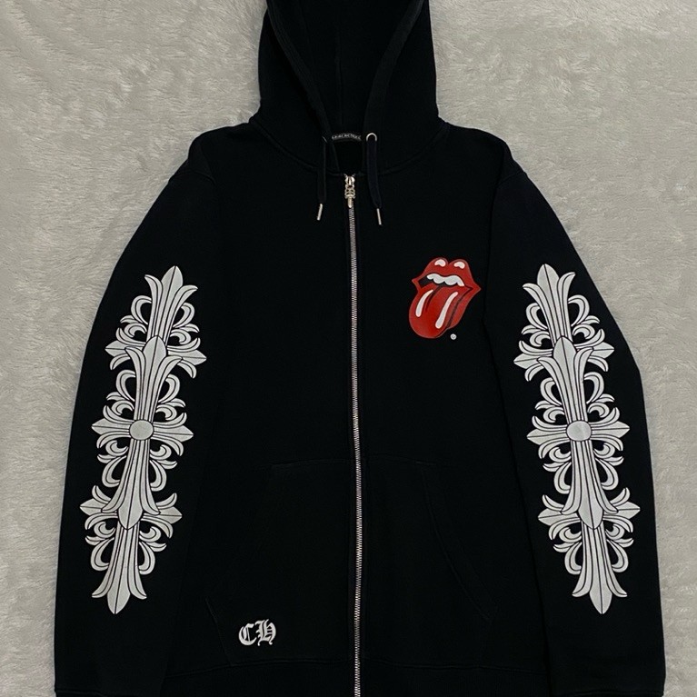 Chrome Hearts Rolling Stones Zip Up Black Sweatshirt