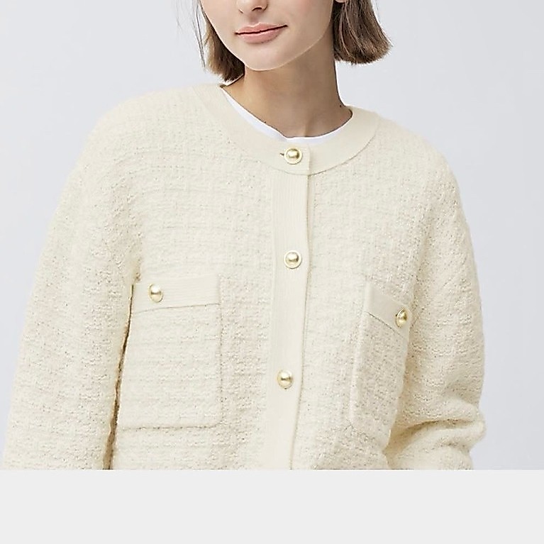 GU UNIQLO DOUBLE  POCKET KNIT CARDIGAN TWEED LOOK IN OFF WHITE COLOR (M)